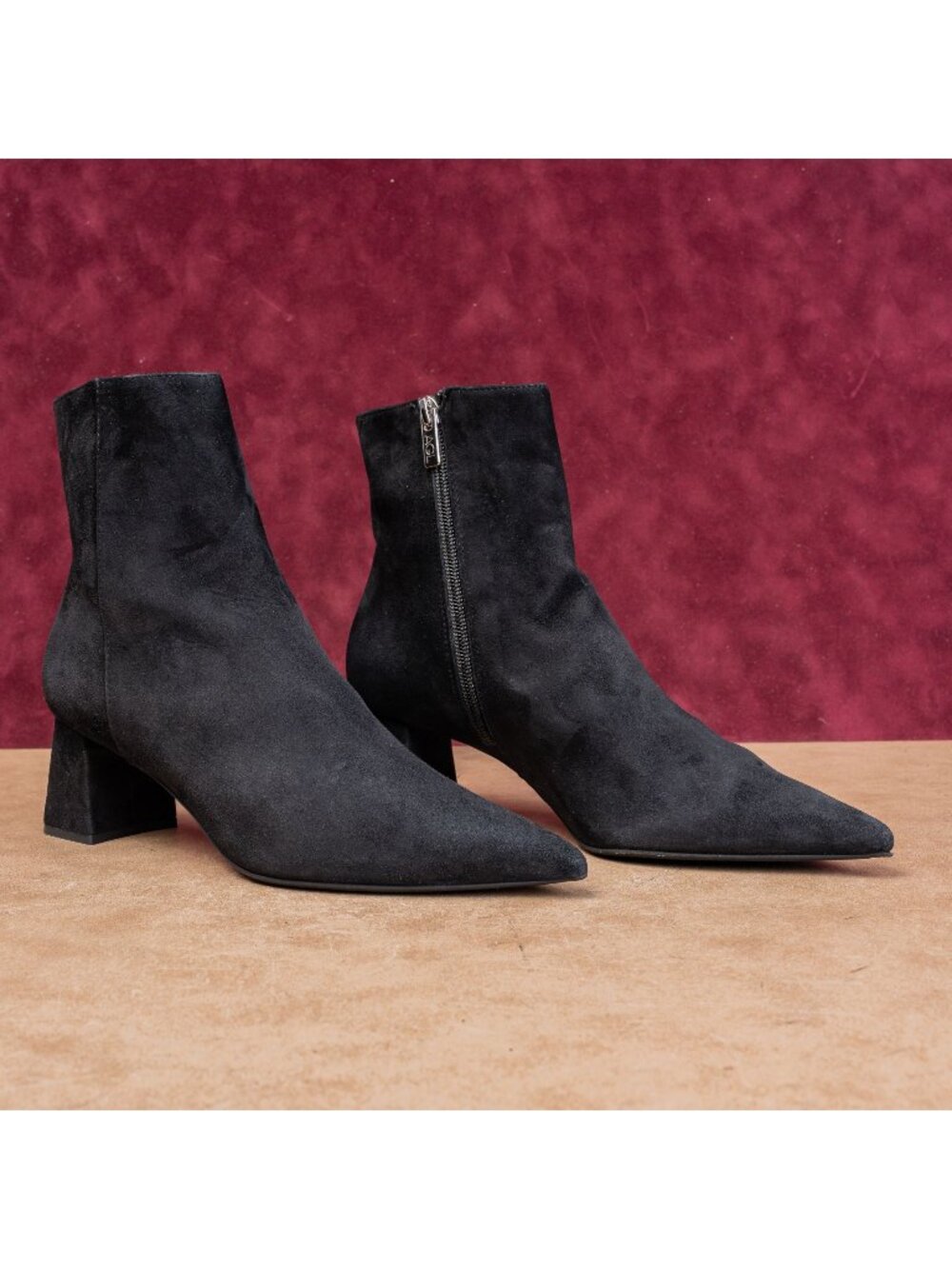 AGL Women Notch Ash Black Suede Pointy Zip Fashion Party Ankle Boots 8US EUR38